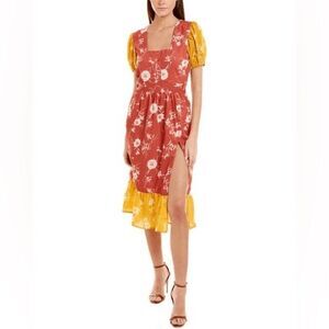 Walter Baker $268 cara floral-print crepe de chine midi dress yellow small